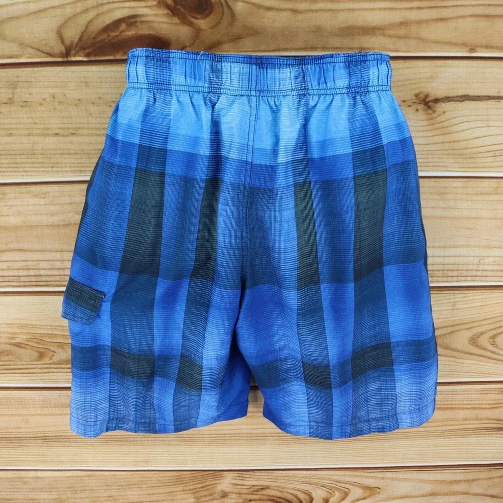 Sonoma Life + Style Swim Trunks w/Liner Mens Sz M Blue Checks Pockets Drawstring